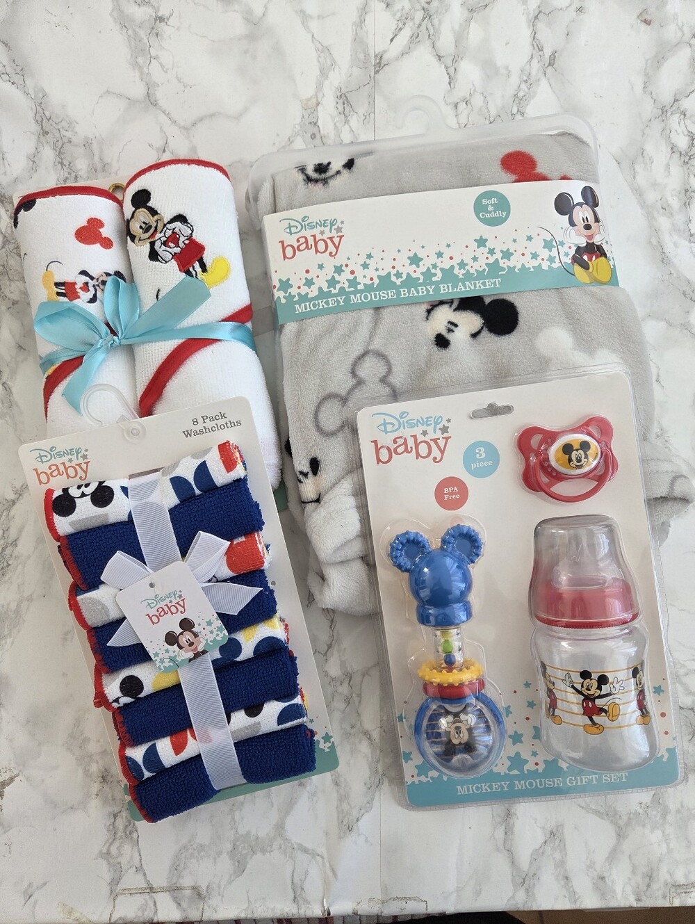Disney Mickey Towel Washcloths Shake Blanket Pacifier Bottle  Baby Shower Gift